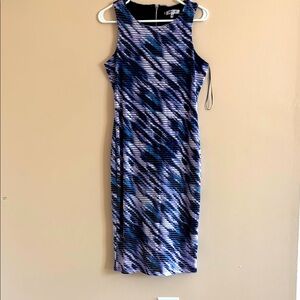 Jennifer Lopez Blue and White Halter Sheath Dress